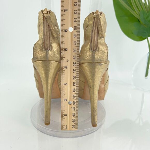 Fendi Heels Women's Size 5.5 Gold Metallic Leather Fabric Platform - Picture 5 of 16